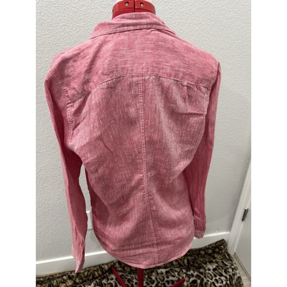 Red Linen Button Down Shirt Long Sleeve Casual Lightweight Top - Picture 2 of 6